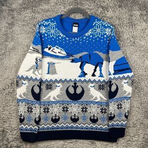Star Wars Happy Hoth-Idays Sweater AT-AT Jumper Blue White XXL